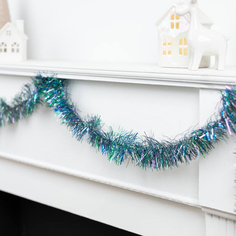 Shiny Tinsel Two-Tone Christmas Garland - 18' x 3" - Blue