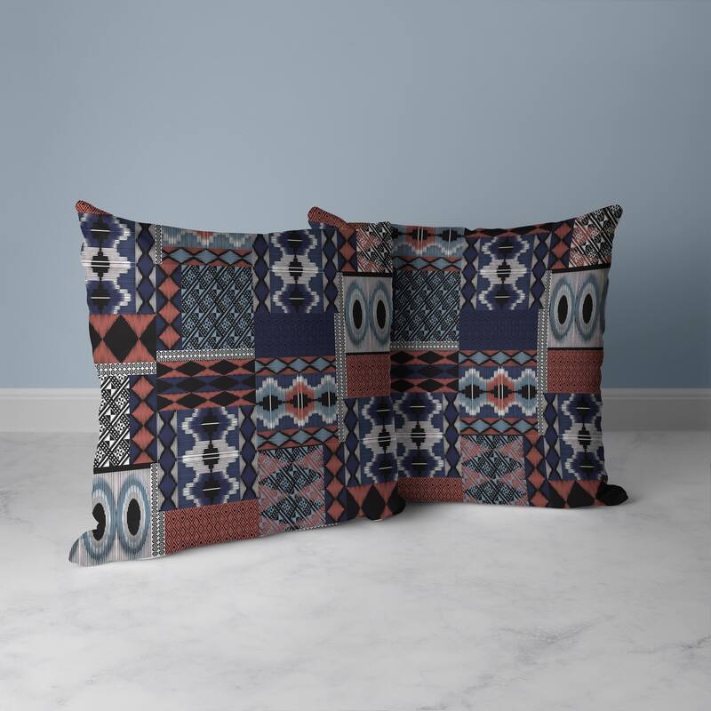 Patched Perfection Faux Suede Reversible Throw Pillow Blue and Rose