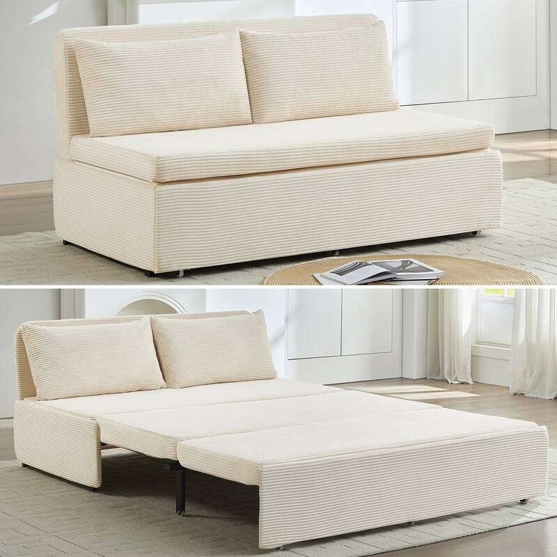 Mixoy Corduroy Fabric Queen Size/Twin Size Sofa Bed, 2-in-1 Modern Pull Out Sleeper Sofa Bed