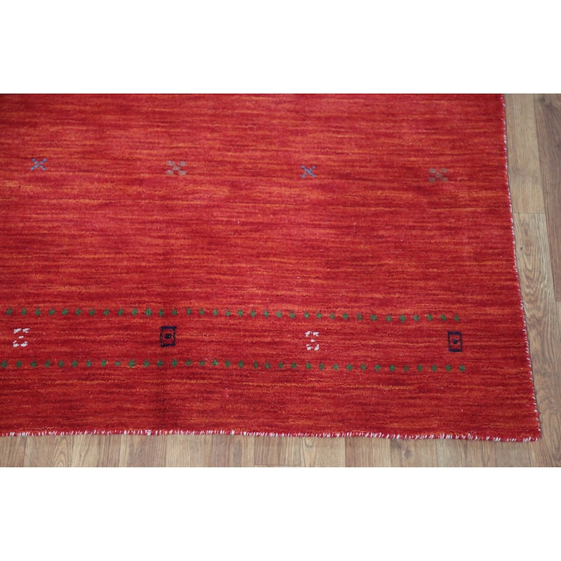 Modern Tribal Gabbeh Indian Rug Handmade Orange Wool Carpet - 4'6" x 6'4"