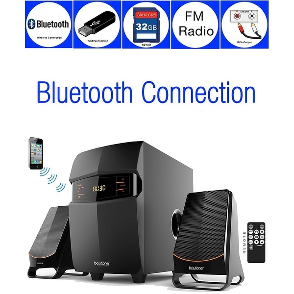 Boytone BT-3685F, Wireless Bluetooth 2.1 Multimedia Powerful Bass System, FM Radio, Remote, Aux Port, USB/SD Slot