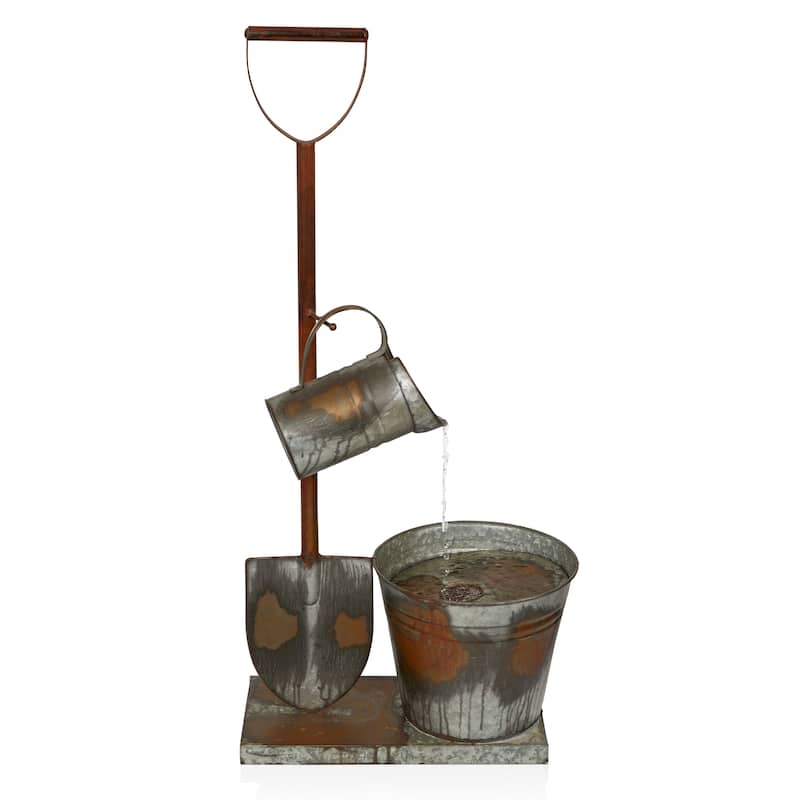 Gray Galvanized Shovel Pitcher Bucket Fountain