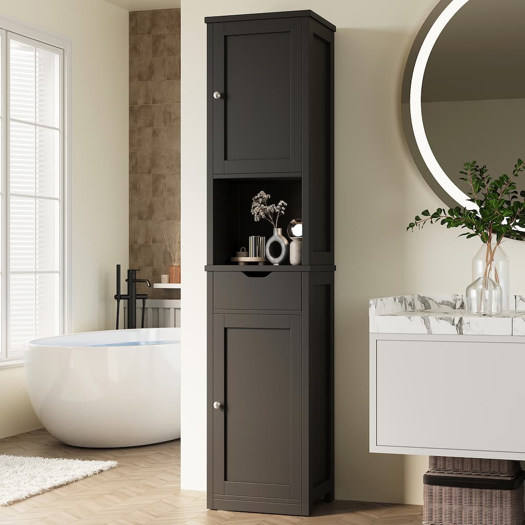 Bathroom Storage Cabinet – Multifunctional Waterproof Organizer with Adjustable Shelves - N/A