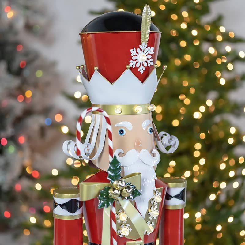 Large Iron Christmas Nutcracker "Harry" with Candy Cane & LED Lights