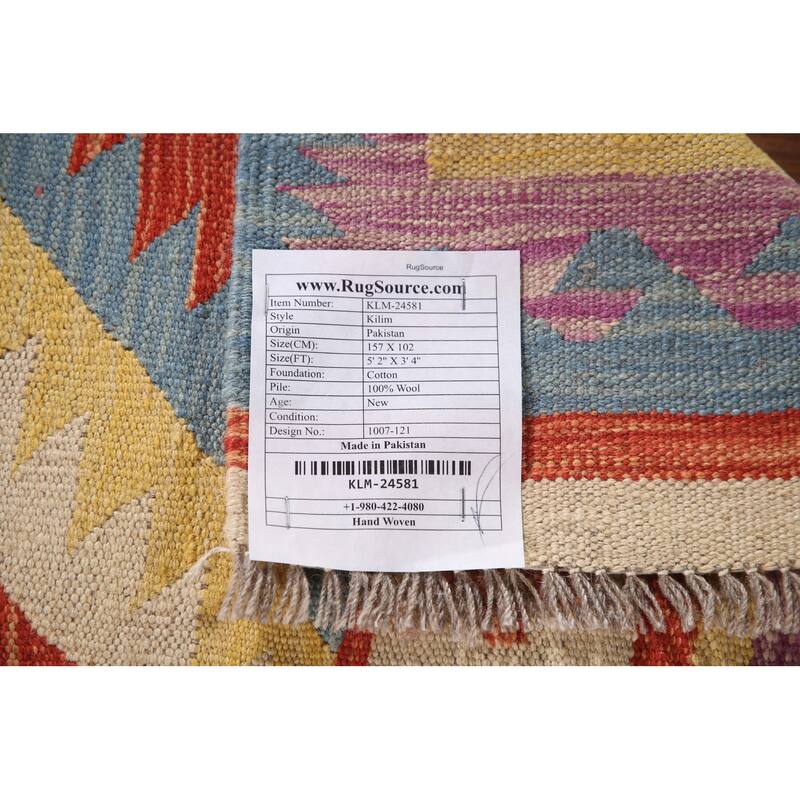 Reversible Kilim Area Rug Flatweave Accent Wool Carpet - 3'4"x 5'2"