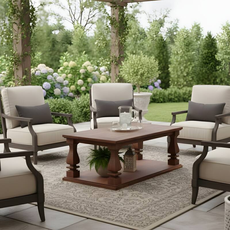 Farmhouse Coffee Table with Open Bottom Shelf for Living Room