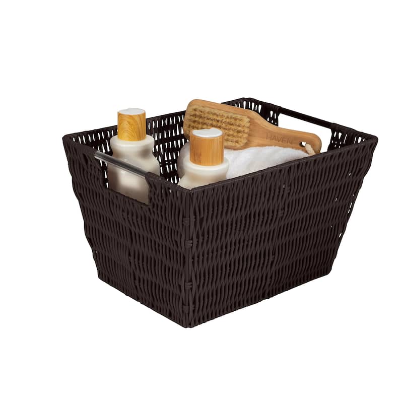 Simplify Medium Rattan Storage Tote Basket in Charcoal