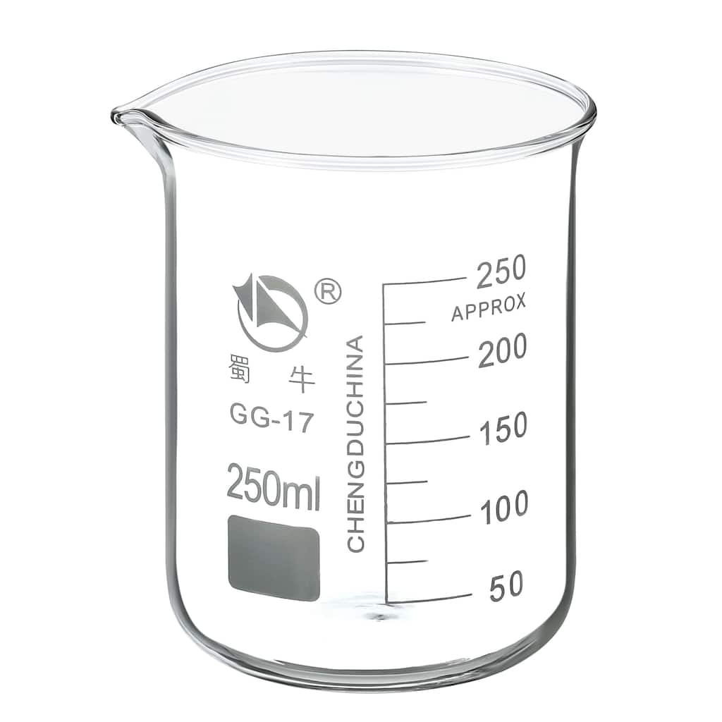 250ml Low Form Glass Beaker, 3.3 Borosilicate Lab Measuring Cups - Clear