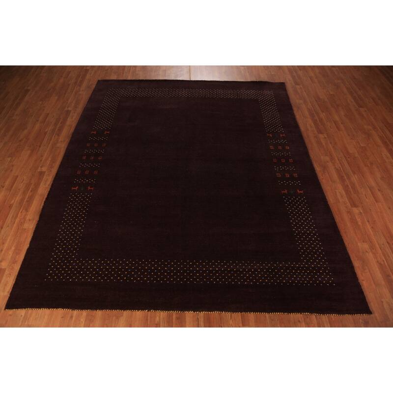 Brown Gabbeh Area Rug Handmade Oriental Wool Carpet - 8'1" x 9'8"