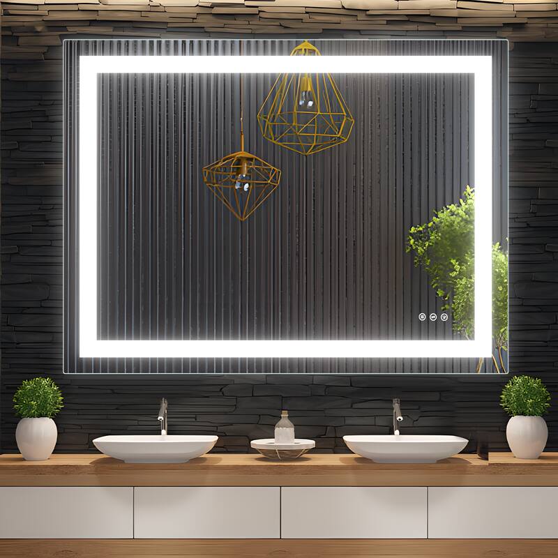 LED Bathroom Mirror with Front and Backlit Lights Anti-Fog