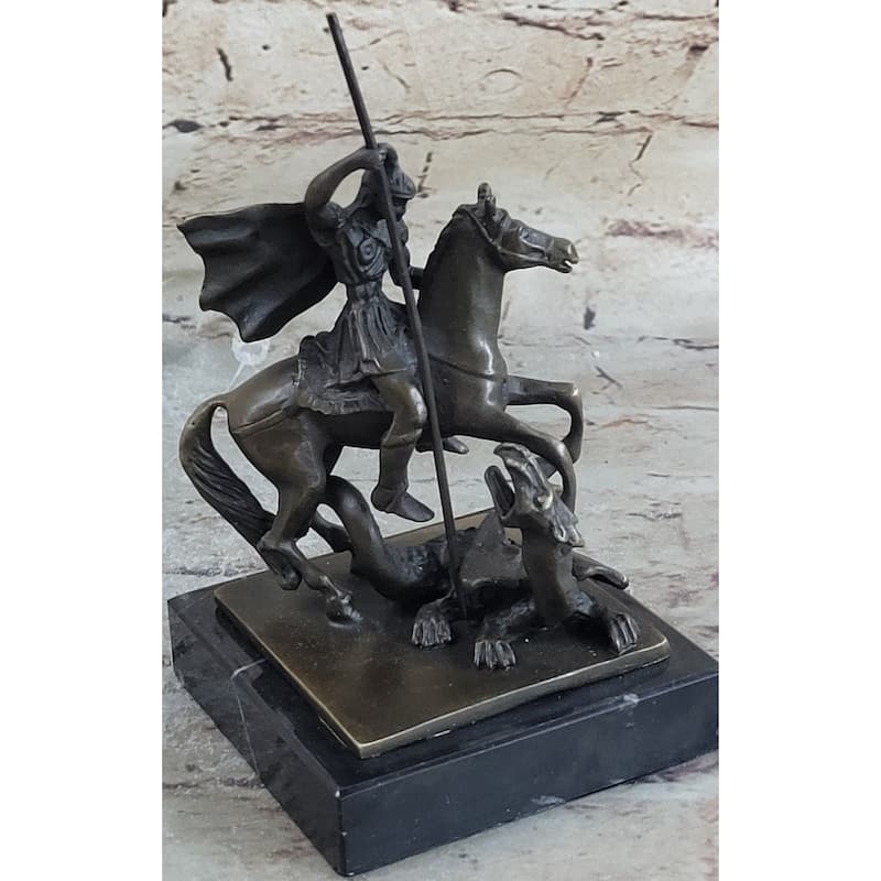 St. George Dragon Slayer Bronze Statue Military Saint Catholic Patron Sculpture