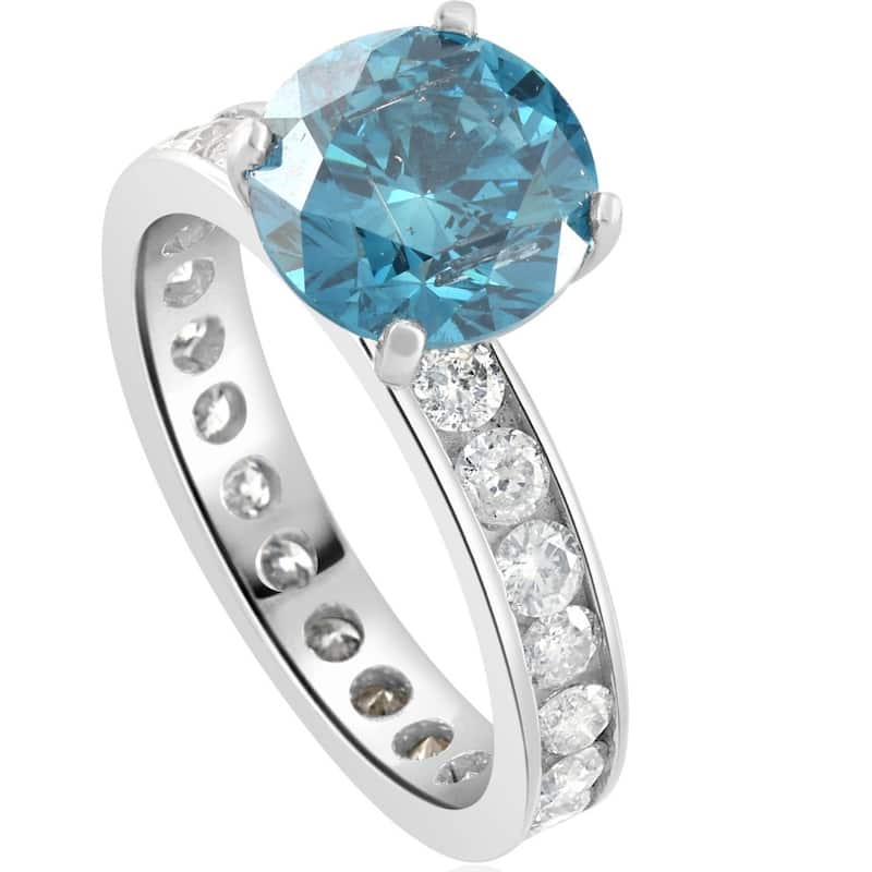 4 Ct TW Blue & White Diamond Eternity Engagement Ring in White Gold
