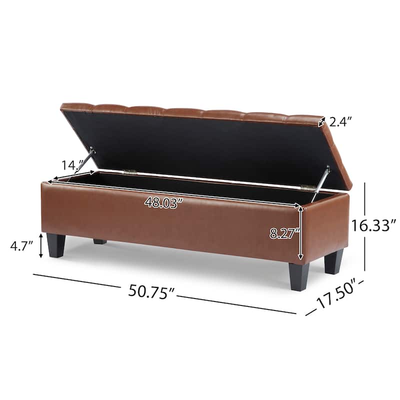 PU Leather Storage Ottoman, Button Tufted Rectangular Bench, End of Bed Bench with Smart Hinges & Rubber Wood Legs