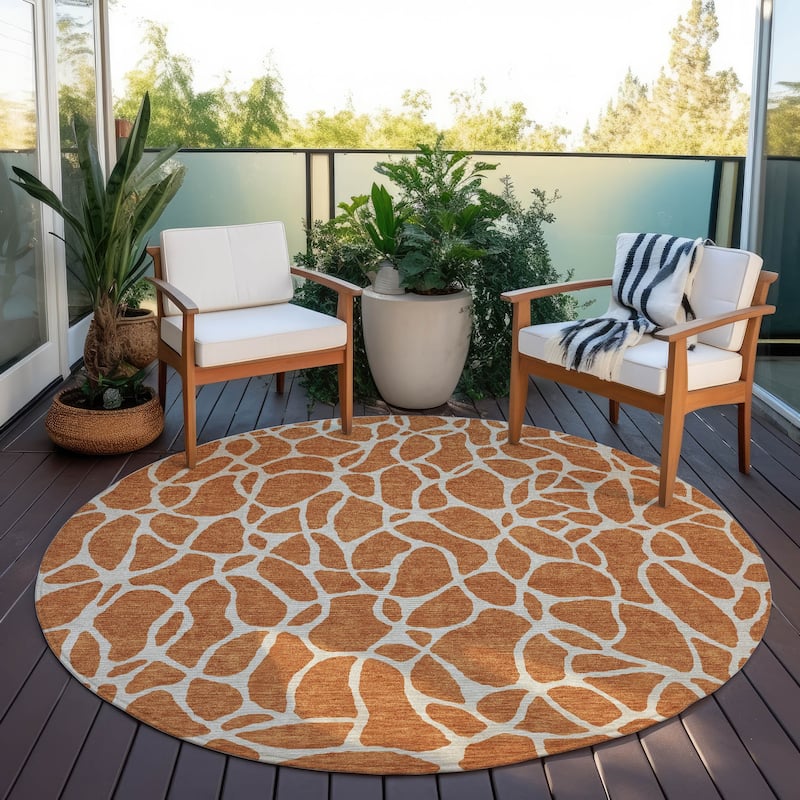 Machine Washable Indoor/ Outdoor Modern Chantille Rug - Paprika - 8' x 8'