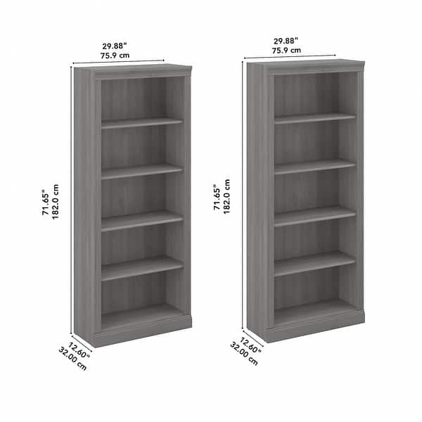 dimension image slide 0 of 3, Saratoga Tall 5 Shelf Bookcase - Set of 2 by Bush Furniture