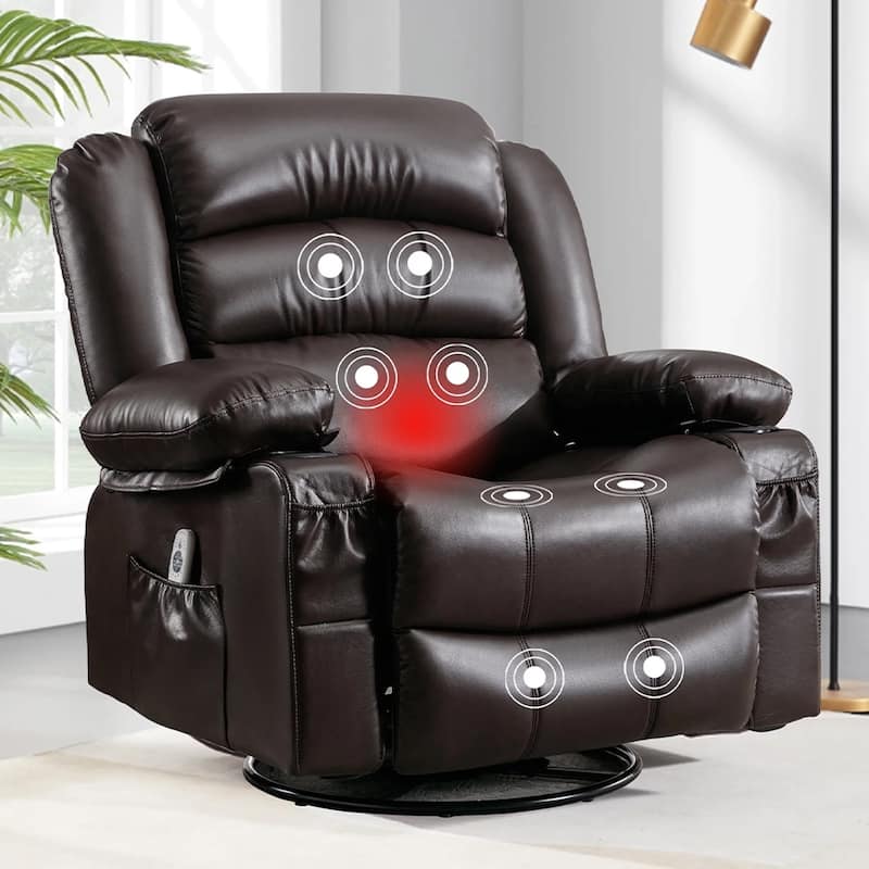 Modern Manual Swivel Rocker Recliner Chair, Massage Heated Chair - Brown