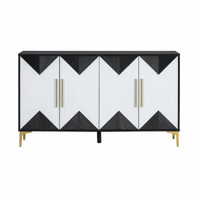 Unique Four-Door Cabinet with Two-Tone Triangular Pattern Doors