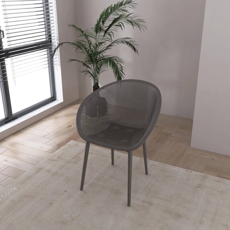 BNK Modern All-Weather PP Plastic Armchair With Mesh Hollow-Out, Indoor/Outdoor (Set of 2)