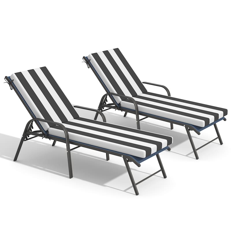 Pellebant Outdoor Adjustable Patio Chaise Lounge Chairs with Cushions - Chair-NavyBlue&Cushion-BlackWhite