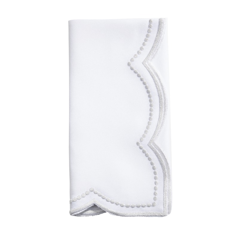Embroidered Polka Dot Napkin With Scallop Edge (Set of 4) - Set of 4 - Silver
