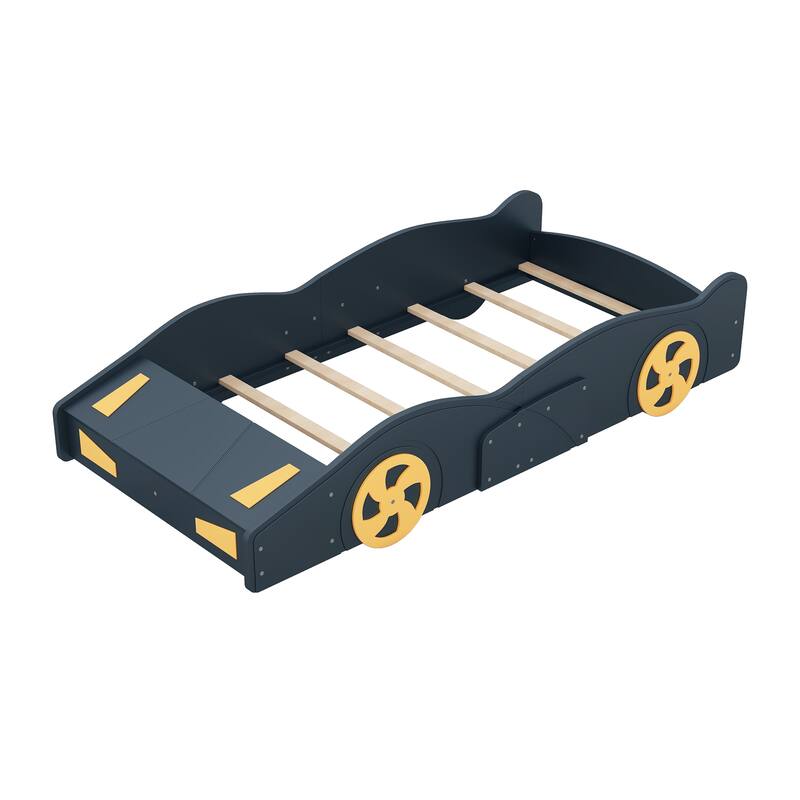Twin/Full Size Race Car-Shaped Platform Bed with Wheels and Storage