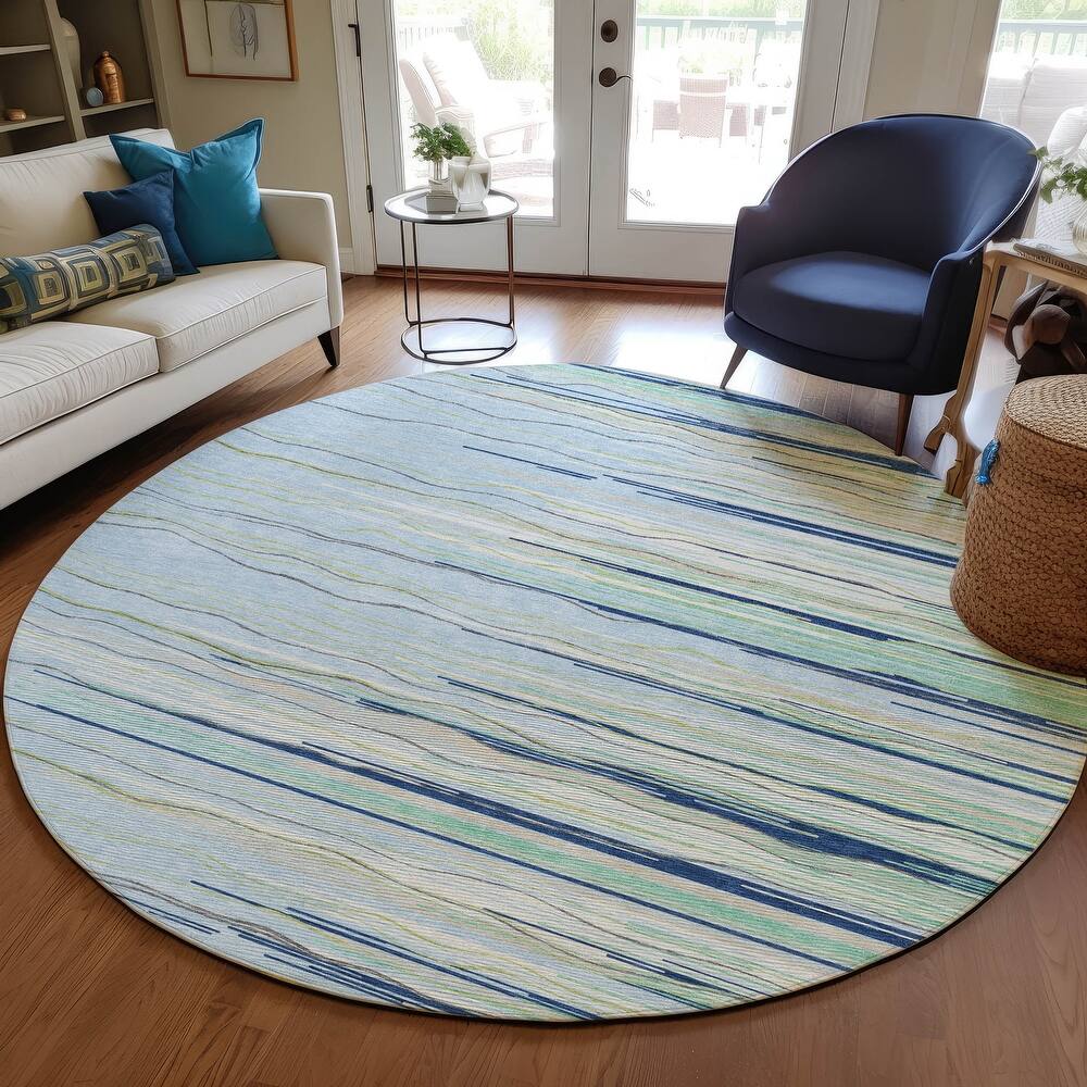 Machine Washable Indoor/ Outdoor Modern Stripe Chantille Rug