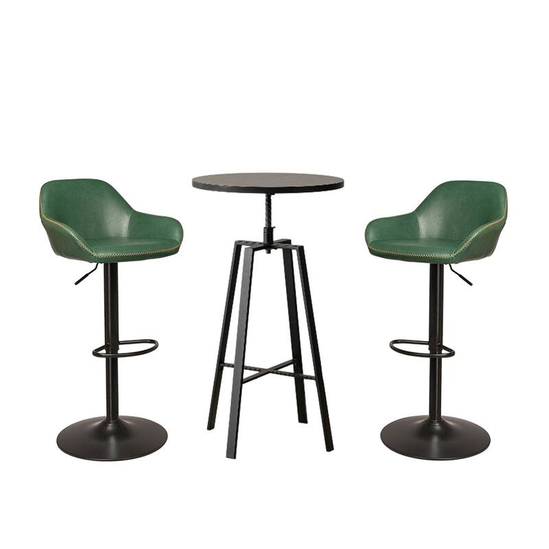 Glitzhome Set of 3 Height Adjustable Swivel Pub Table Bar Stools Set for Kitchen Dining