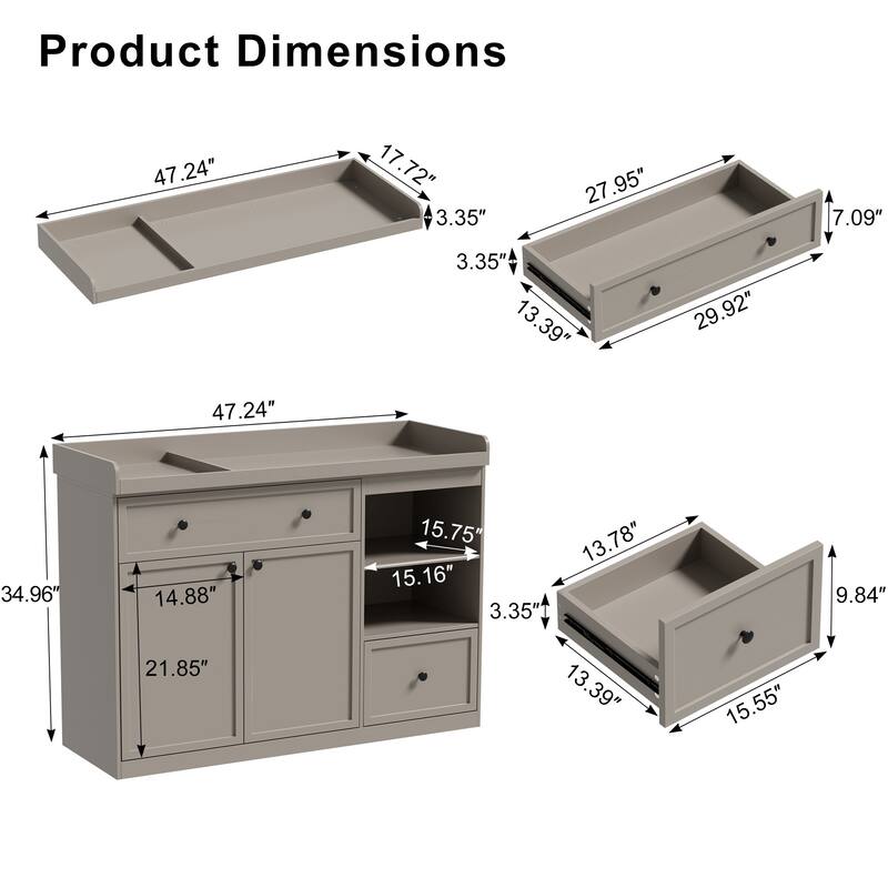 Changing Table Dresser with Drawers and Shelves