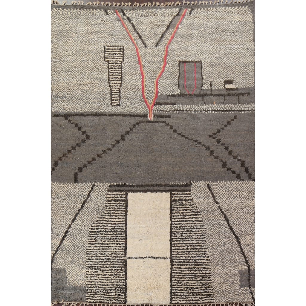 Abstract Contemporary Moroccan Oriental Area Rug Handmade Wool Carpet - 8'9" x 11'11"