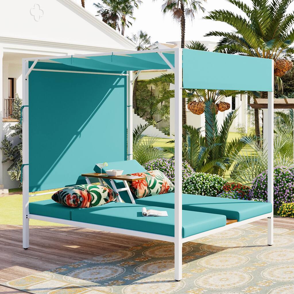 Luxurious Outdoor Patio Sunbed Daybed Patio Furniture Set with Cushions and Adjustable Seats, Ideal for Patio and Garden
