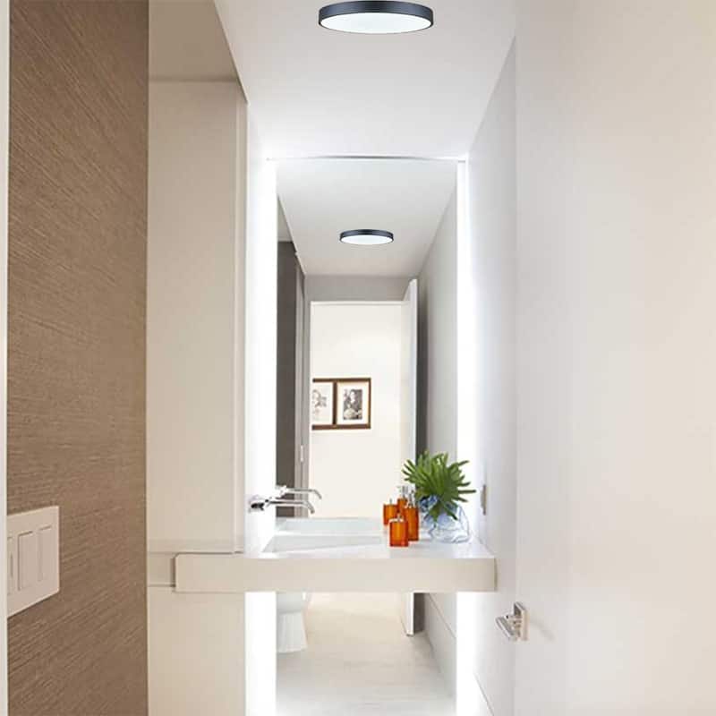 LED ceiling lamp with white linen acrylic shade - 20"W x 20"D x 2"H