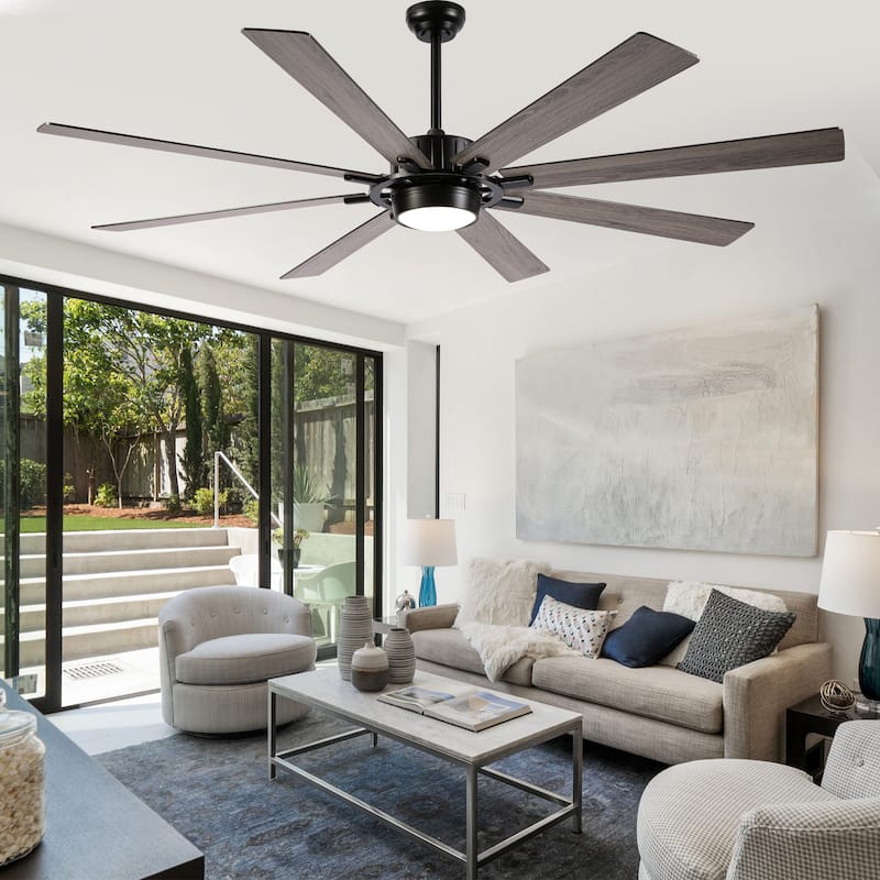 Cusp Barn 72" Outdoor Indoor Modern Black Large Ceiling Fan with Lights, Farmhouse 6 Speeds DC Motor Reversible Ceiling Fan