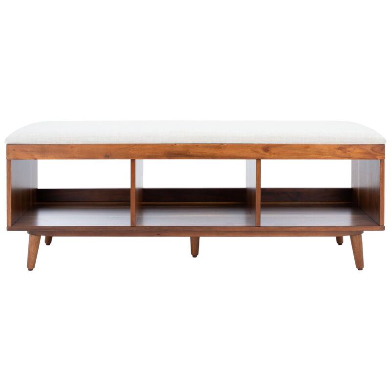 SAFAVIEH Cricket Mid-Century Modern Open Shelf Storage Bench with Cushion