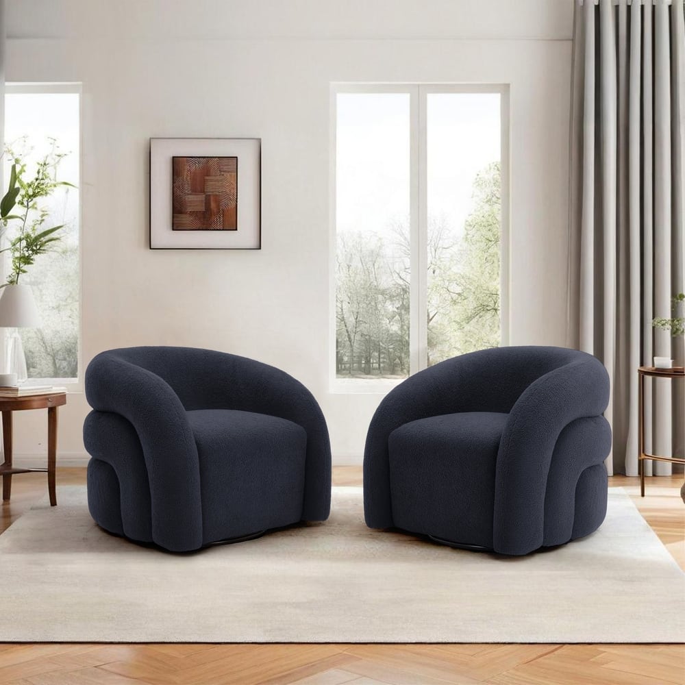 Upholstered Swivel Barrel Accent Chair Set of 2