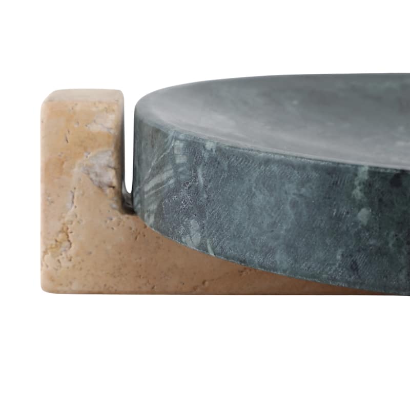 Marble Stone Decorative Tray Geometric Base Sleek Glam Modern - 12" x 12" x 3"