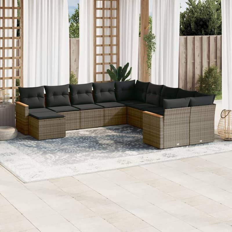vidaXL Patio Sofa Set with Cushions Outdoor Conversation Furniture Poly Rattan - 24.4 x 24.4 x 27.2 in - Gray without table
