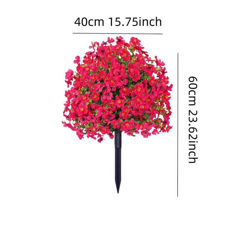 2Pcs Artificial Plant Flowers Bushes for Outdoors with Ground Spike - 15.75 inch