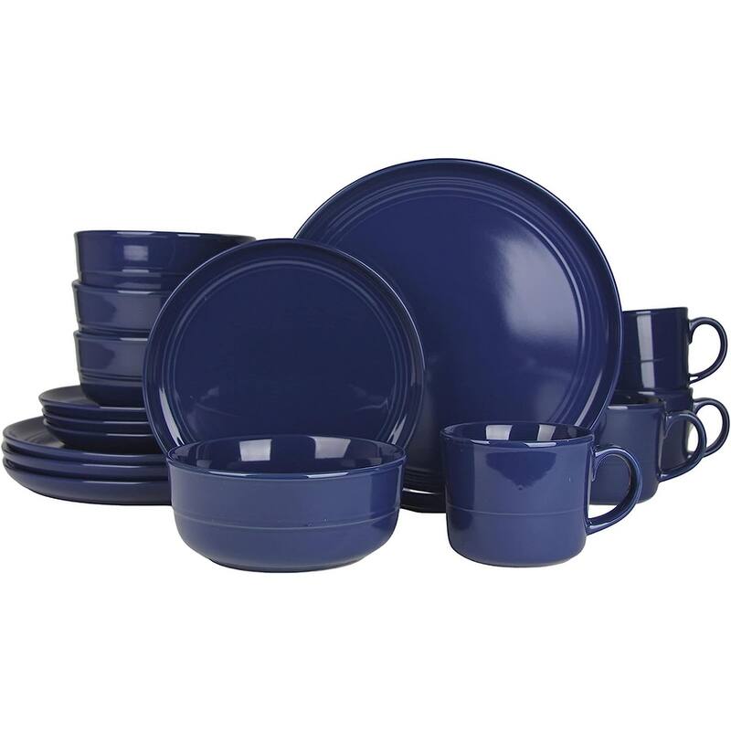 Double Line 16 Piece Dinnerware Set - Cobalt