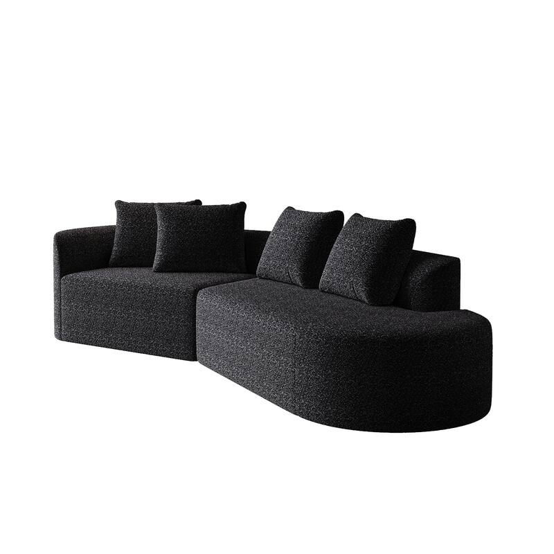 Modular Curved Sectional Sofa, Oversized Chenille Cloud Couch, Compressed Upholstered Sofa with 4 Throw Pillows