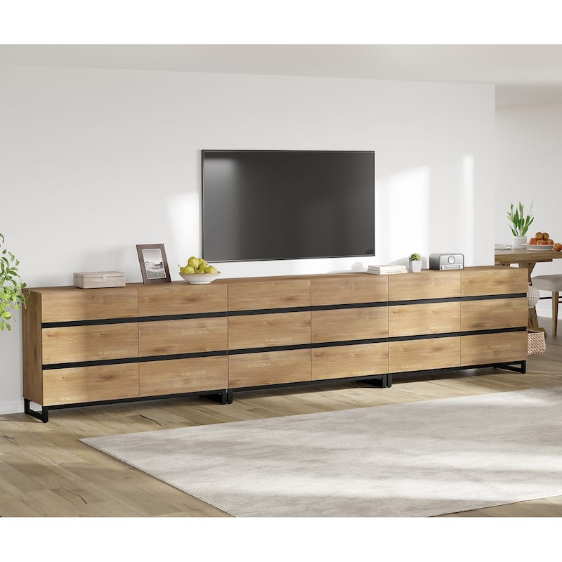 WAMPAT Modern TV Stand for TVs up to 110 inch, Entertainment Center with Drawers , Wood Media TV Console for Living Room - 142 Inch - Oak