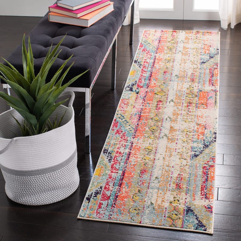 SAFAVIEH, Madison Sonya Abstract Boho Distressed Rug - 2' x 4' - Blue/Orange
