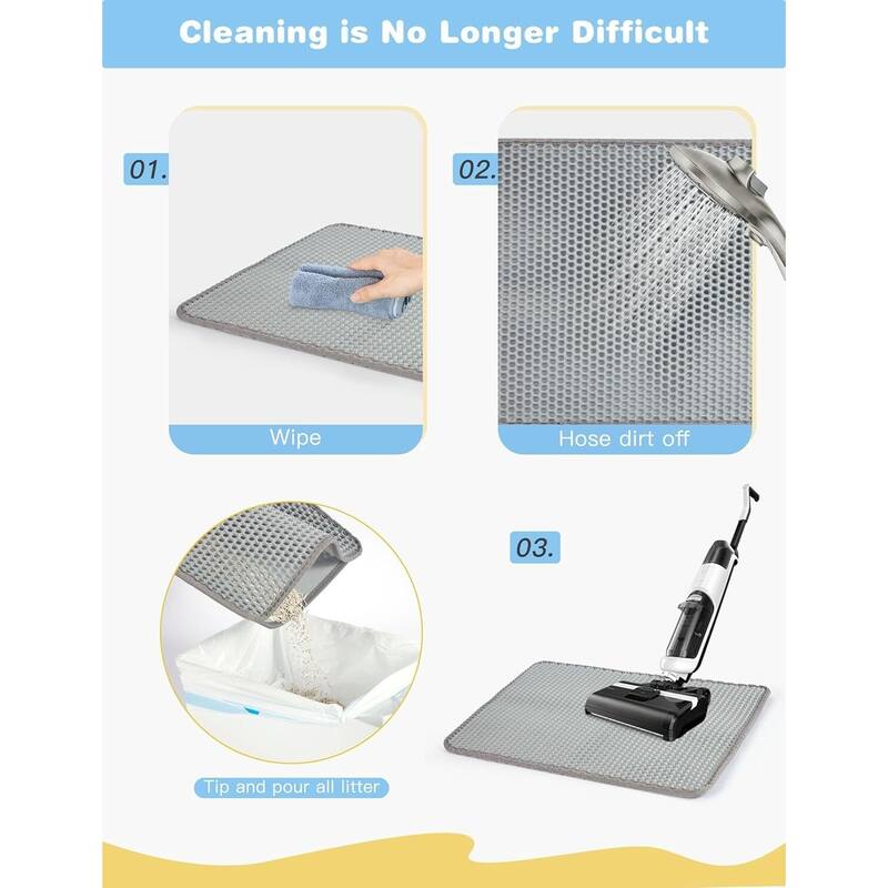 Waterproof Non-Slip Cat Litter Mat for Floor, Double-Layer Trapper Easy to Clean, Leakproof Litter Catcher - 15.8"Lx23.6"W
