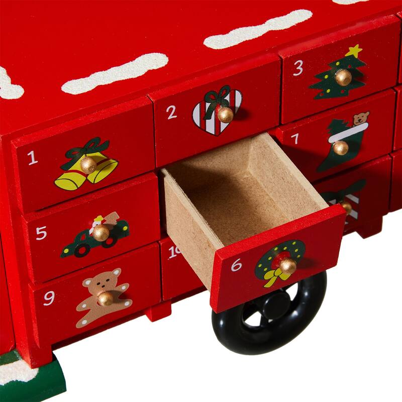 Glitzhome 14.5"L Wooden LED Christmas Truck Countdown Calendar Cute Gifts