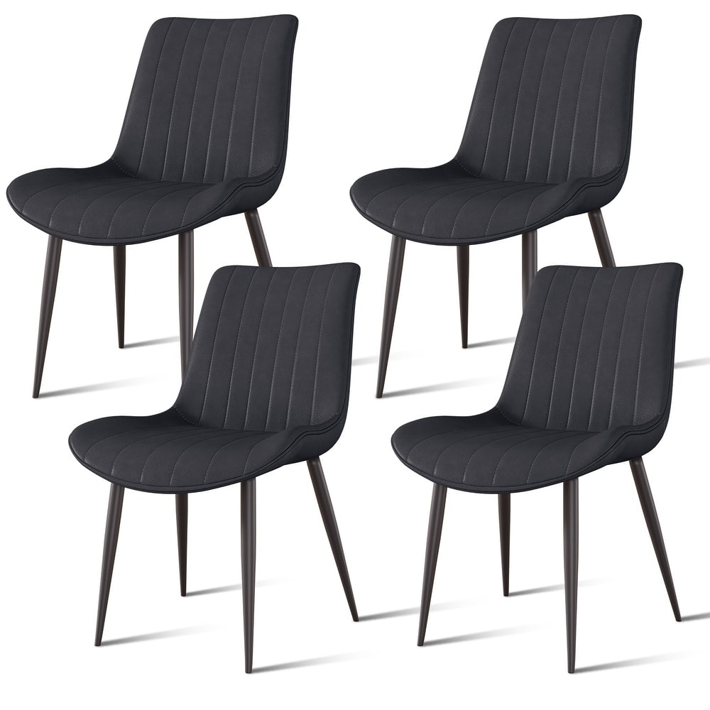 PU Leather Dining Chair with Metal Legs, Wave Pattern Upholstered Armless Chair Set of 4 for Kitchen, Restaurant, Living