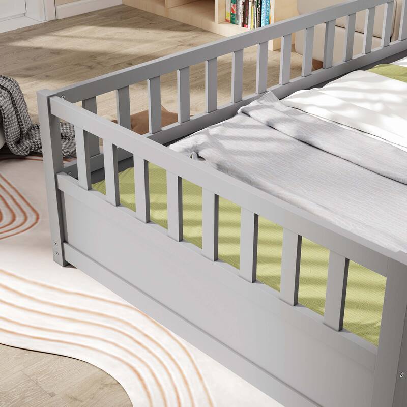 Twin Size Floor bed with super high security barrier For children