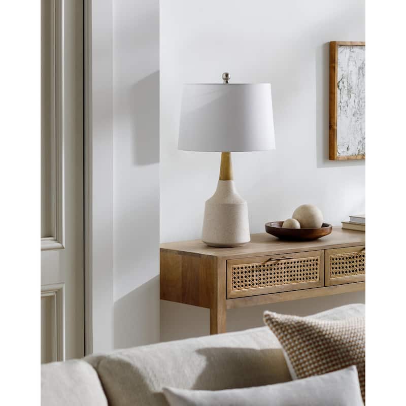Zakir Transitional Table Lamp - 27"H x 15"W x 15"D - Cream/Nickel