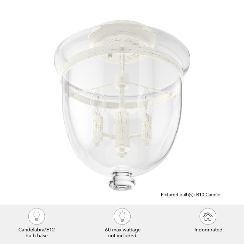 Hunter Belltown 3-Light Flush Mount Ceiling Light - Entry, Bedroom, Bath, Hallway - Transitional, Modern Farmhouse