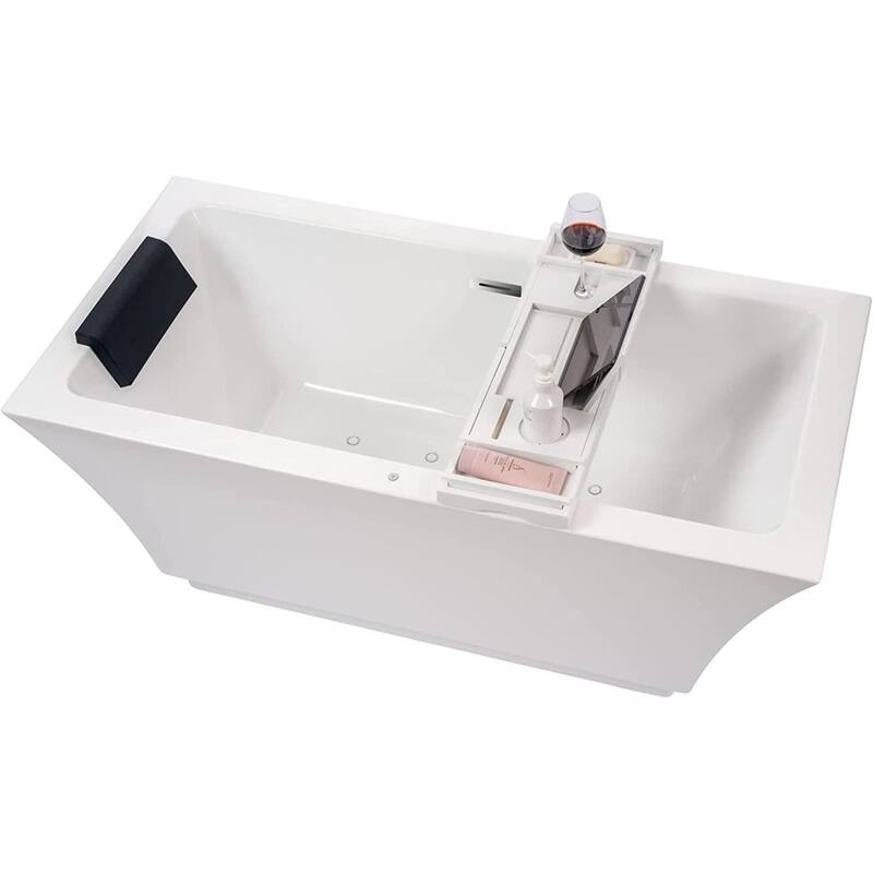 Vanity Art 59" Freestanding Acrylic Soaking Bathtub with Slotted Overflow & Pop-up Drain