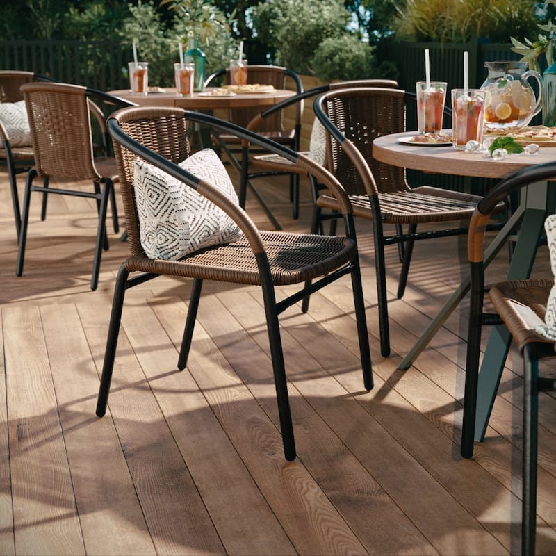 Indoor/Outdoor Stacking Rattan Restaurant Patio Chairs (Set of 4)