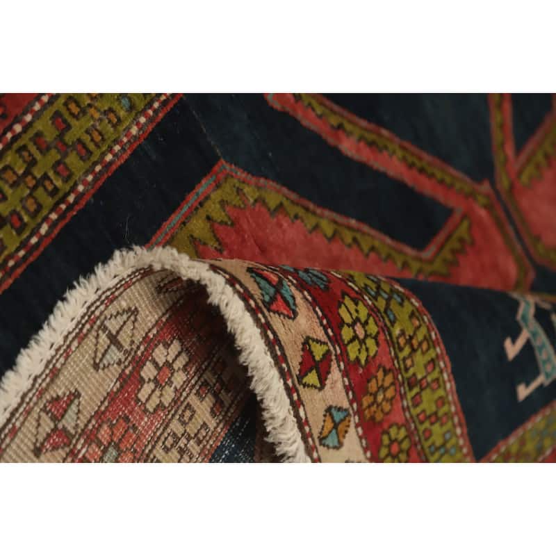 Hand Knotted Oriental 100% Wool Carpet Traditional Tribal Navy Blue & Blues Meshkin Runner Rug - 11' 0'' X 4' 1''